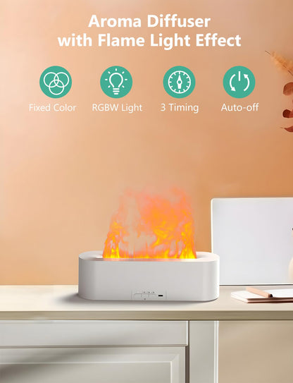 Flame Air Diffuser, Humidifier & Essential Oil Diffuser - 7 Colors, 180mL, 8h, Noiseless, Auto-Off - Black