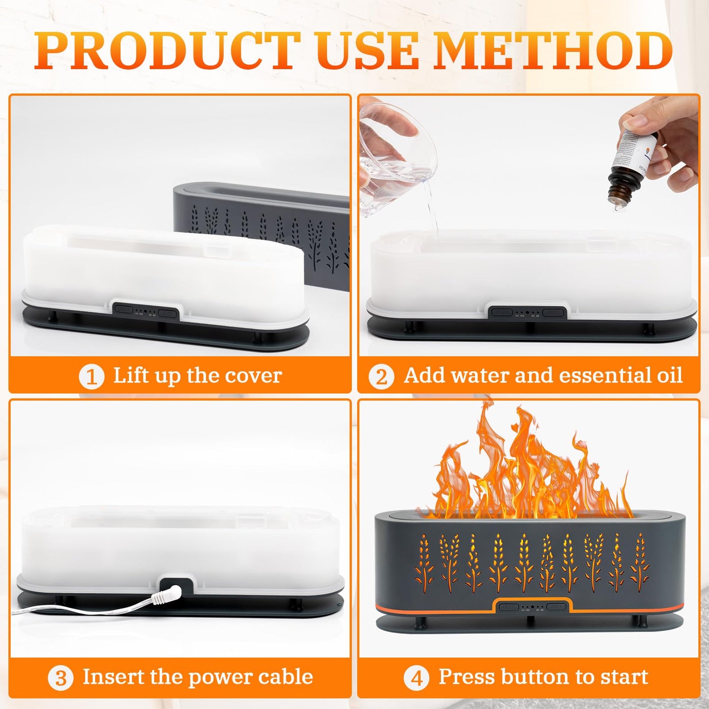 Essential Oil Diffuser Flame Air 200ml – Auto-Off, 4 Timer Modes (Wheat-Gray)