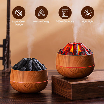 Flame Essential Diffuser Bonfire Humidifier 300ml – Ultra-Quiet Auto-Off, Wood Grain