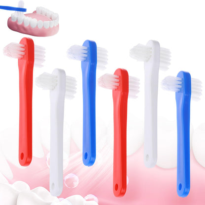 FLATRI 6 Pack Portable Denture Brush – Dual-Headed Hard Bristle Toothbrush for Dentures, False Teeth, Braces & Mouth Guards
