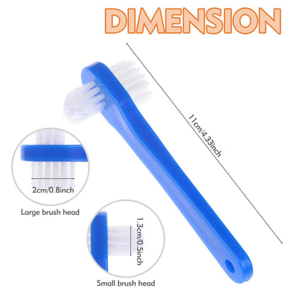 FLATRI 6 Pack Portable Denture Brush – Dual-Headed Hard Bristle Toothbrush for Dentures, False Teeth, Braces & Mouth Guards