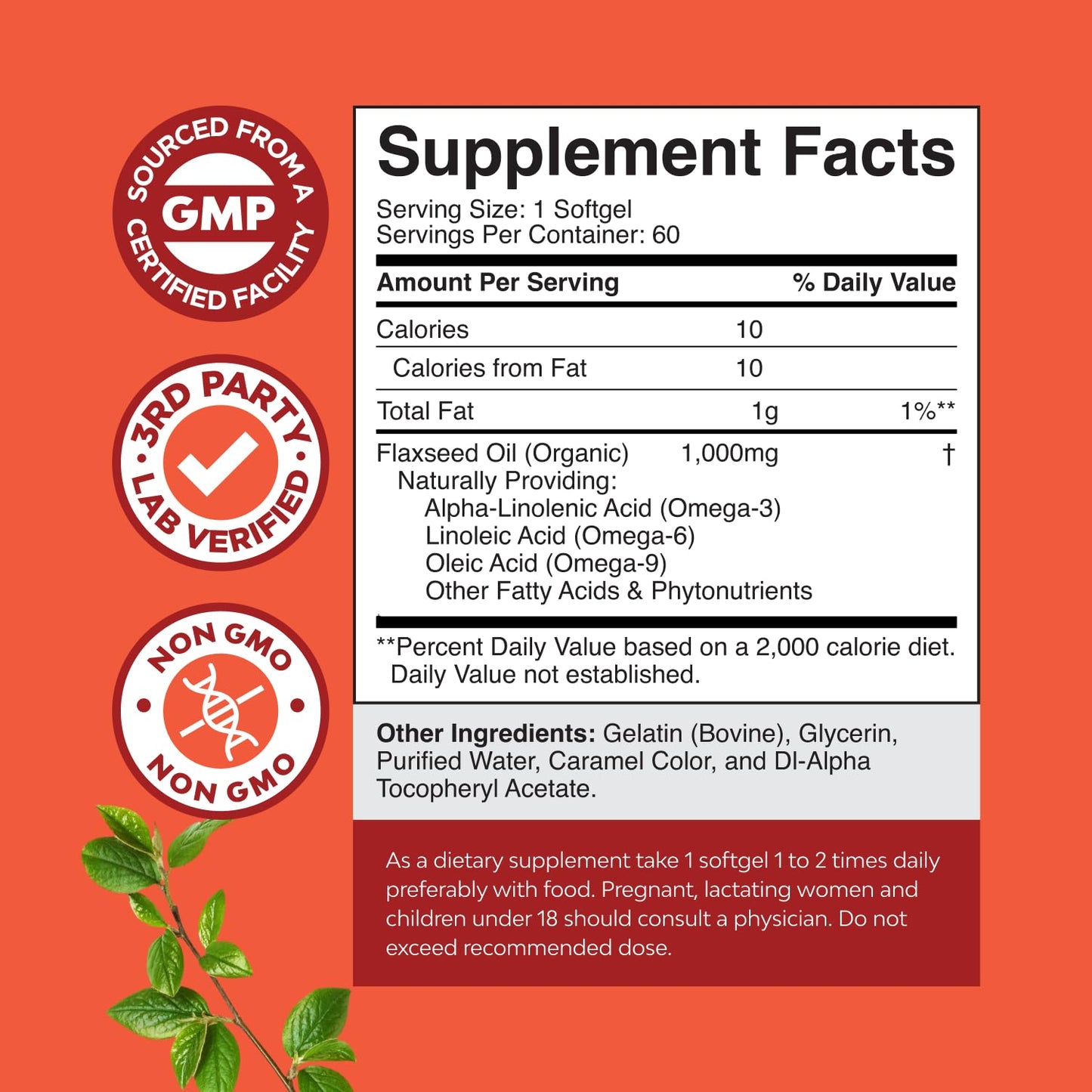 Flaxseed Oil 1000mg Softgels - High Potency Flax Seed Oil Softgels for Heart Health Digestion and Brain Support - Cold Pressed Organic Flaxseed Providing Plant Based Omega 3 6 9