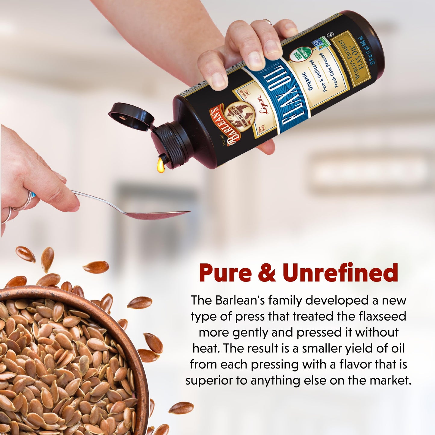 Barlean's Organic Lignan Omega-3 Flaxseed Oil | 7,230 mg ALA per Tbsp | Vegan & Gluten Free | 32 oz