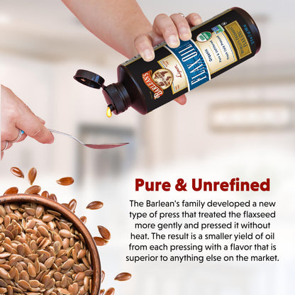 Barlean's Organic Lignan Omega-3 Flaxseed Oil | 7,230 mg ALA per Tbsp | Vegan & Gluten Free | 32 oz