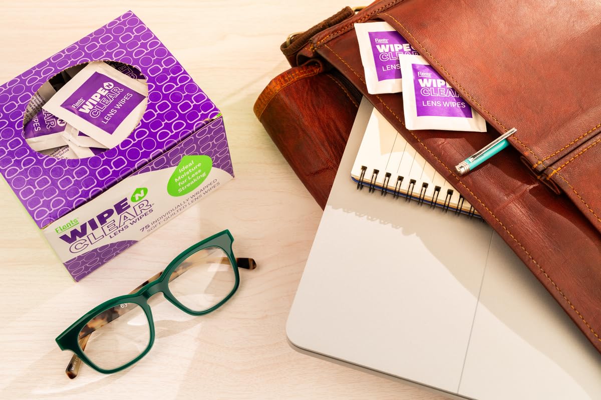 Flents Wipe ’N Clear Biodegradable Lens Wipes – 225 Count | Quick-Dry, Anti-Streak Cleaning for Glasses & Screens