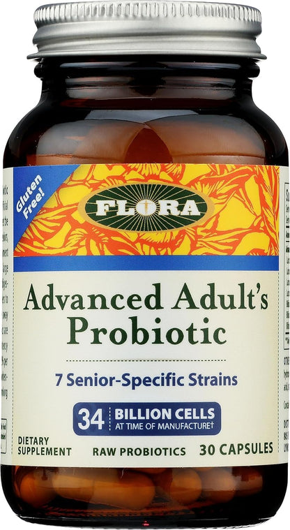 Flora Advanced Adult Probiotic – 34 Billion CFU, 7 Senior Strains, Gluten Free, 30 Capsules
