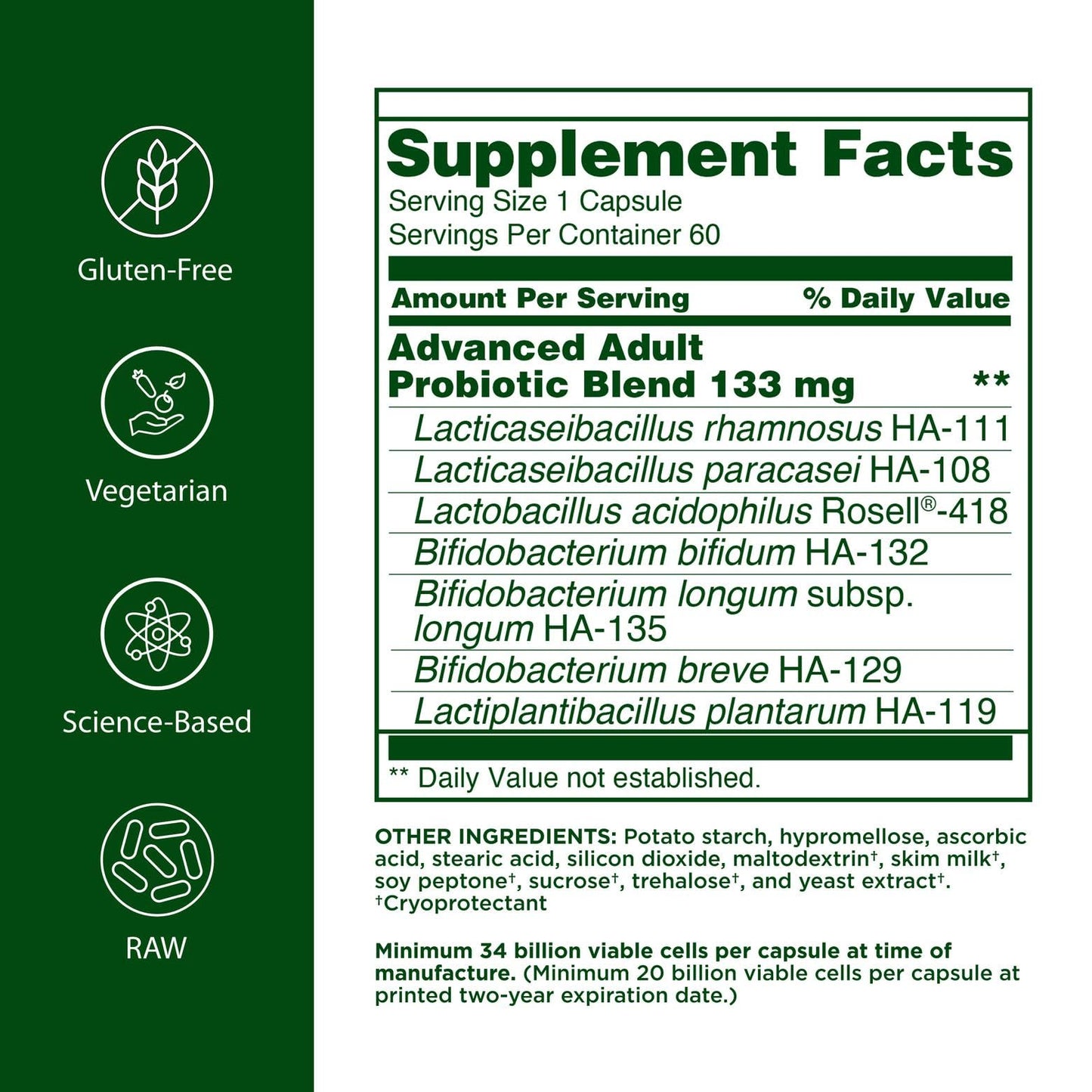 Flora Advanced Adult Probiotic – 34B CFU, 7 Senior Strains, Gluten Free