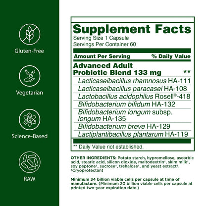 Flora Advanced Adult Probiotic – 34B CFU, 7 Senior Strains, Gluten Free