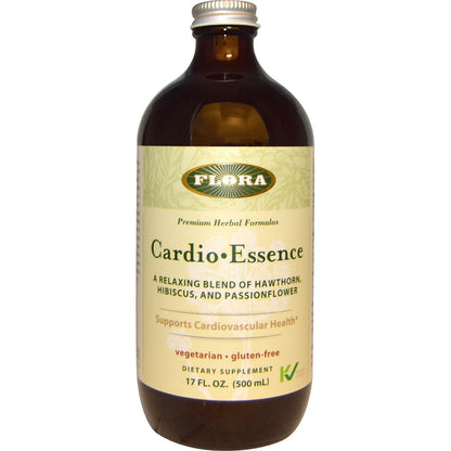 Flora Cardio-Essence: Hawthorn, Hibiscus & Passionflower Tonic – Gluten Free, Vegan, 17 oz Glass Bottle