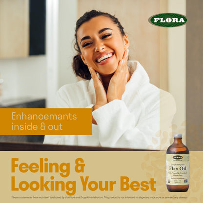 Flora Flax Oil – Cold-Pressed, Organic, Non-GMO, 32 oz Amber Bottle