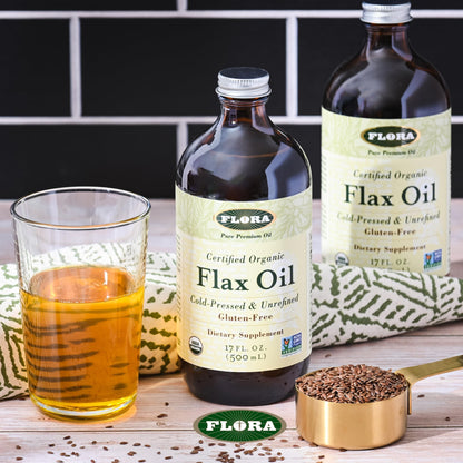 Flora Flax Oil – Cold-Pressed, Organic, Non-GMO, 32 oz Amber Bottle