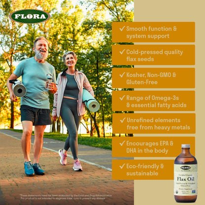 Flora Flax Oil – Cold-Pressed, Organic, Non-GMO, 32 oz Amber Bottle