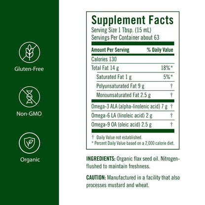 Flora Flax Oil – Cold-Pressed, Organic, Non-GMO, 32 oz Amber Bottle