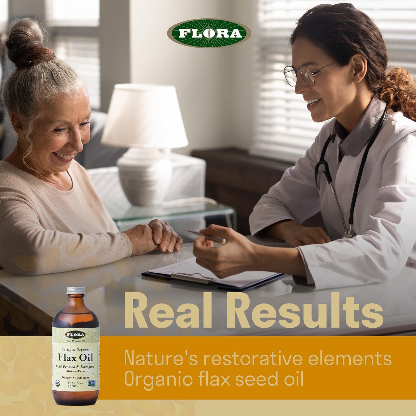 Flora Flax Oil – Cold-Pressed, Organic, Non-GMO, 32 oz Amber Bottle