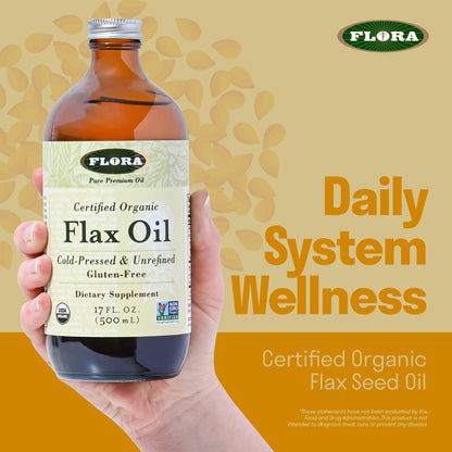 Flora Flax Oil – Cold-Pressed, Organic, Non-GMO, 32 oz Amber Bottle