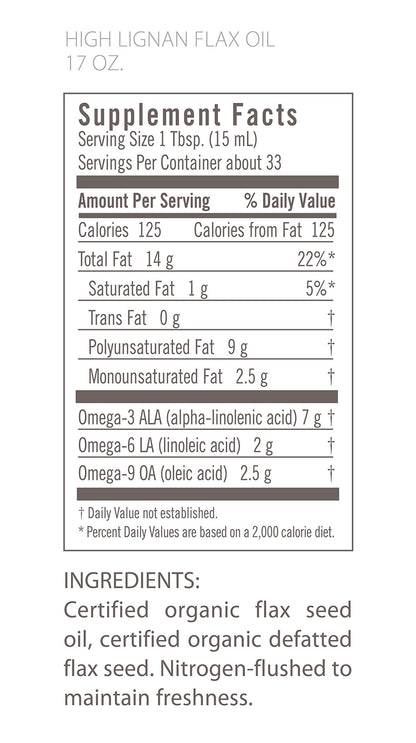 Flora Health Organic High Lignan Flax Seed Oil – Cold Pressed, Gluten Free, 17 fl oz Glass Bottle