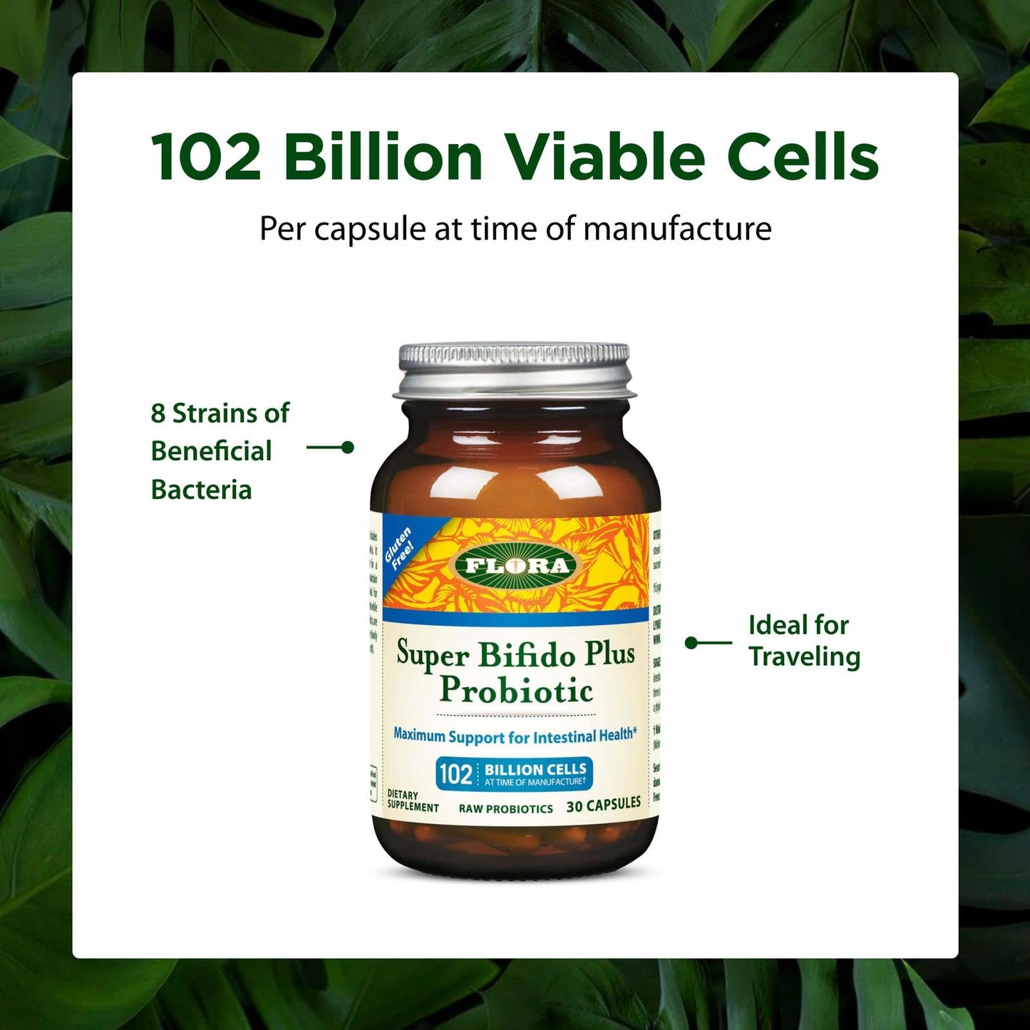 Flora Super Bifido Plus 102 Billion CFU | Raw Probiotics for Digestive Balance - 30 Veg Capsules