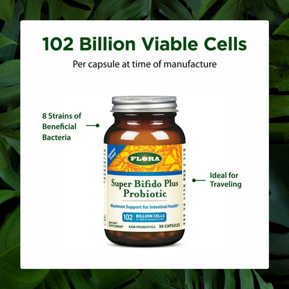 Flora Super Bifido Plus 102 Billion CFU | Raw Probiotics for Digestive Balance - 30 Veg Capsules