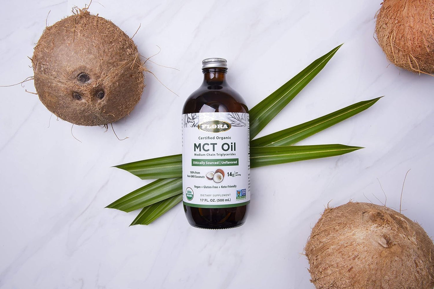 Flora MCT Oil Certified Organic – C8/C10, Non-GMO, Vegan, 32 oz