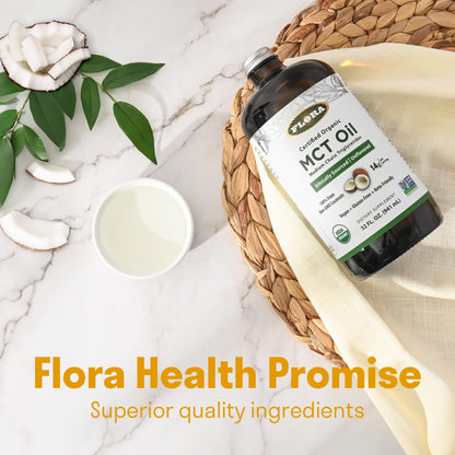 Flora MCT Oil Certified Organic – C8/C10, Non-GMO, Vegan, 32 oz