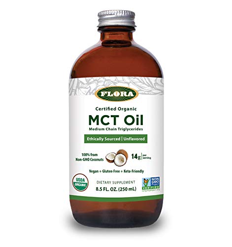 Flora MCT Oil Certified Organic – Brain Health & Muscle Energy | C8/C10 | 8.5 oz Glass Bottle
