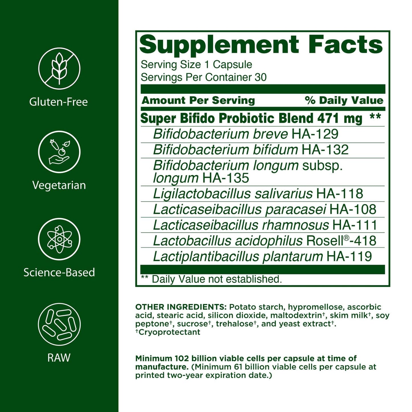 Flora Super Bifido Plus 102 Billion CFU | Raw Probiotics for Digestive Balance - 30 Veg Capsules