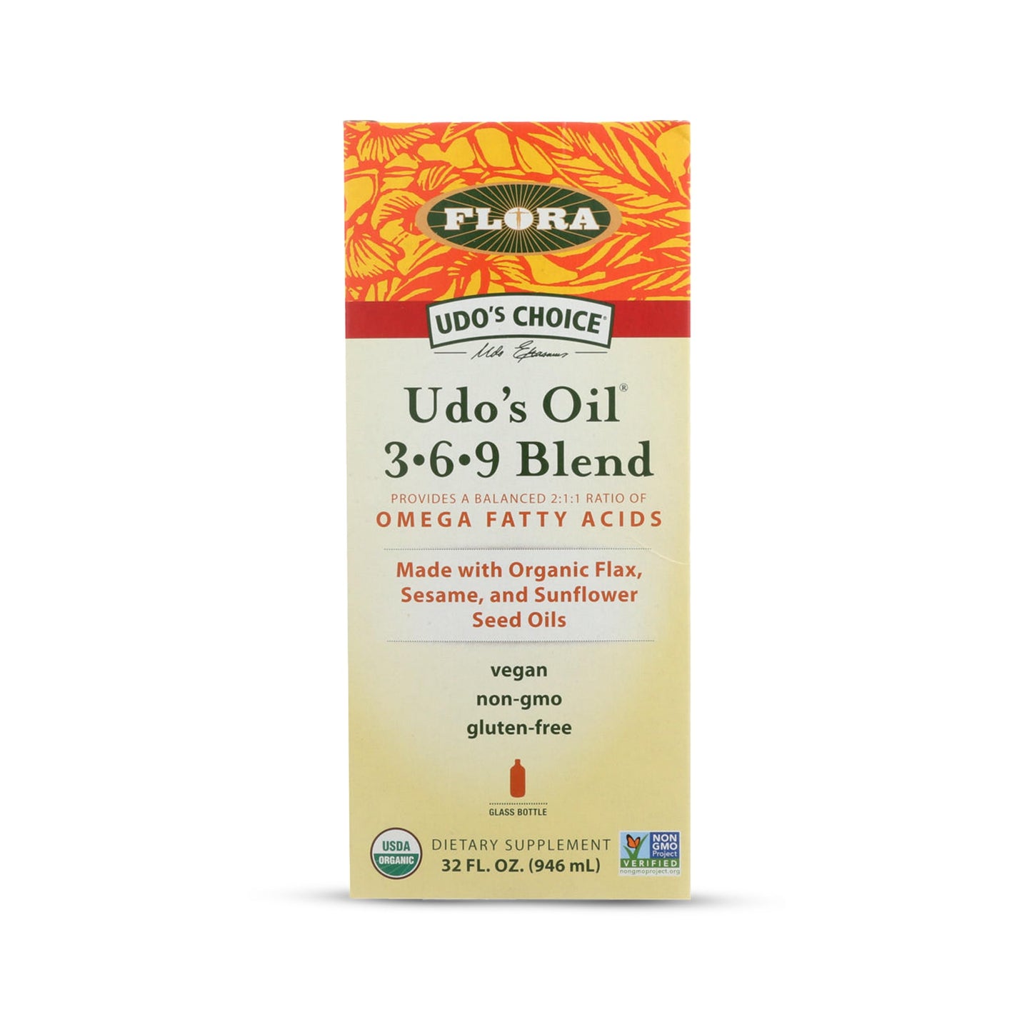 Flora Health UDO’s Oil Omega 3-6-9 32 Oz – Organic Plant-Based, Cold-Pressed, Vegan Oil Blend