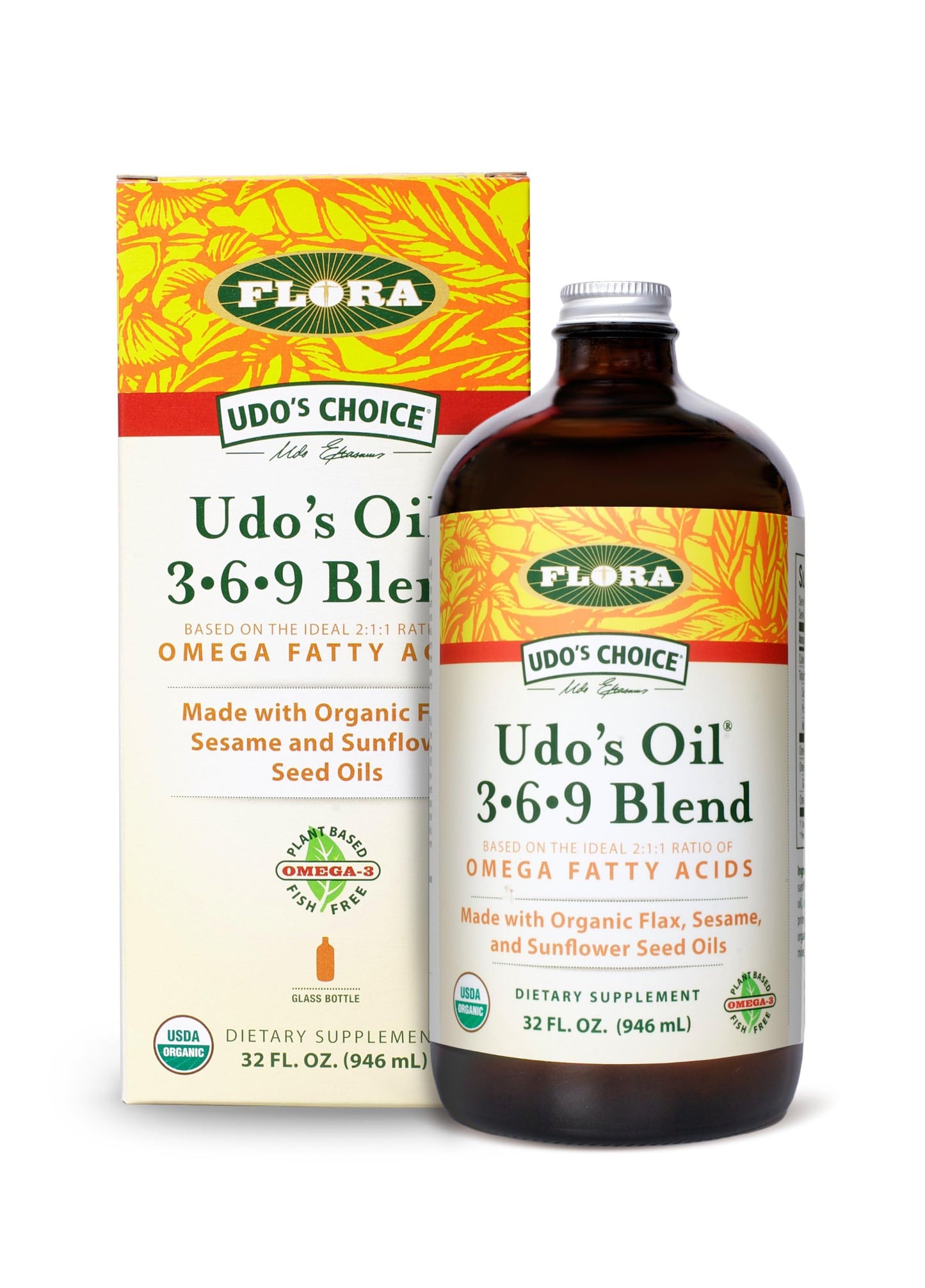 Flora Health UDO’s Oil Omega 3-6-9 32 Oz – Organic Plant-Based, Cold-Pressed, Vegan Oil Blend