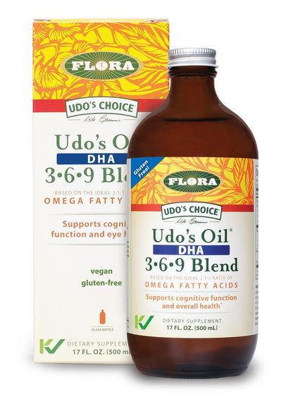 Flora Udo's Oil DHA 3-6-9 Blend - Vegan Omega-3-6-9 for Brain & Eye Health - 17 fl oz