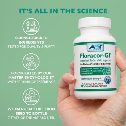 Floracor-GI Probiotics & Enzymes for Digestive Health – 180 Vegetarian Capsules