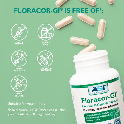 Floracor-GI Probiotics & Enzymes for Digestive Health – 180 Vegetarian Capsules