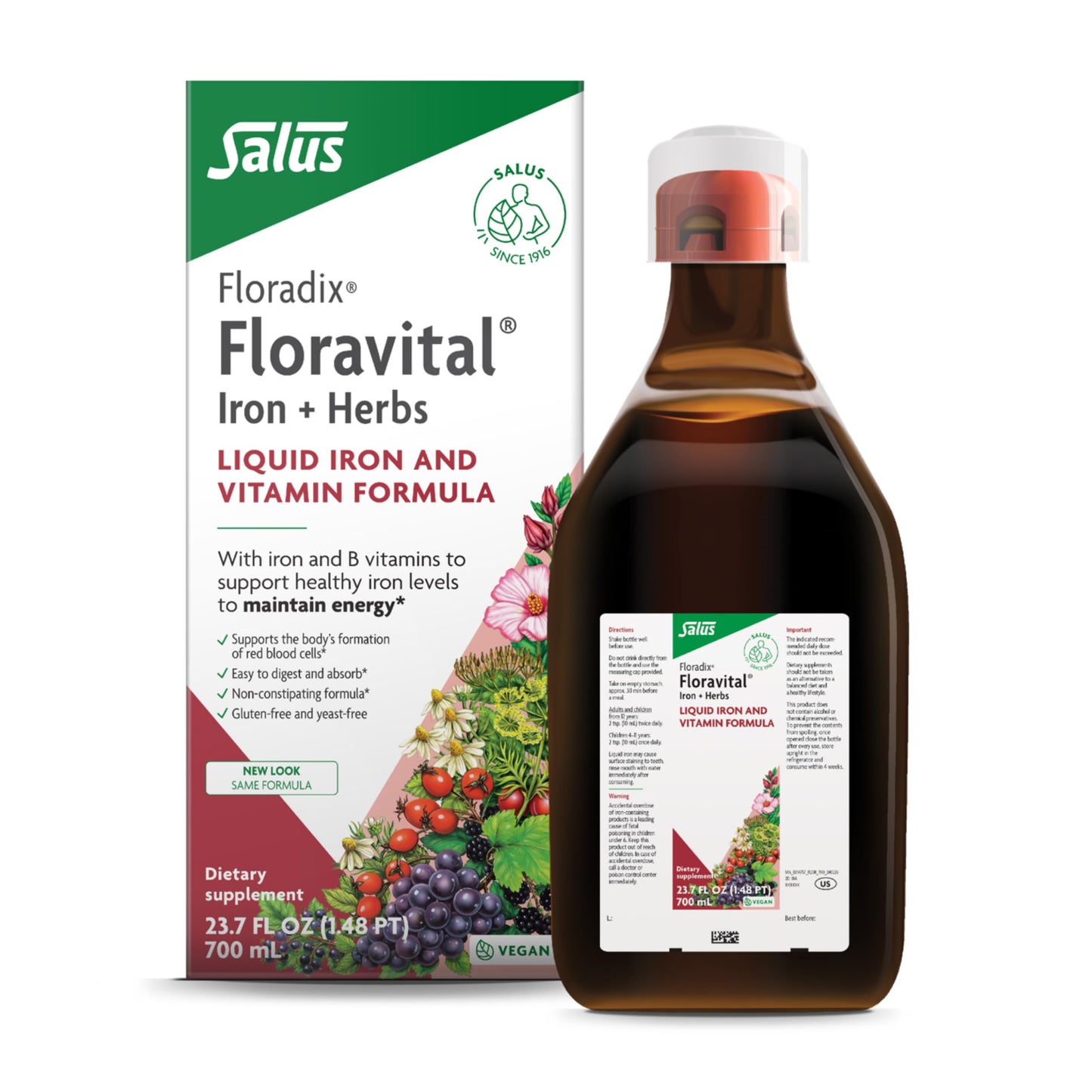 Floradix Floravital Liquid Iron & Vitamin Formula – Vegan, Gluten-Free, Non-GMO (23.7 fl oz)