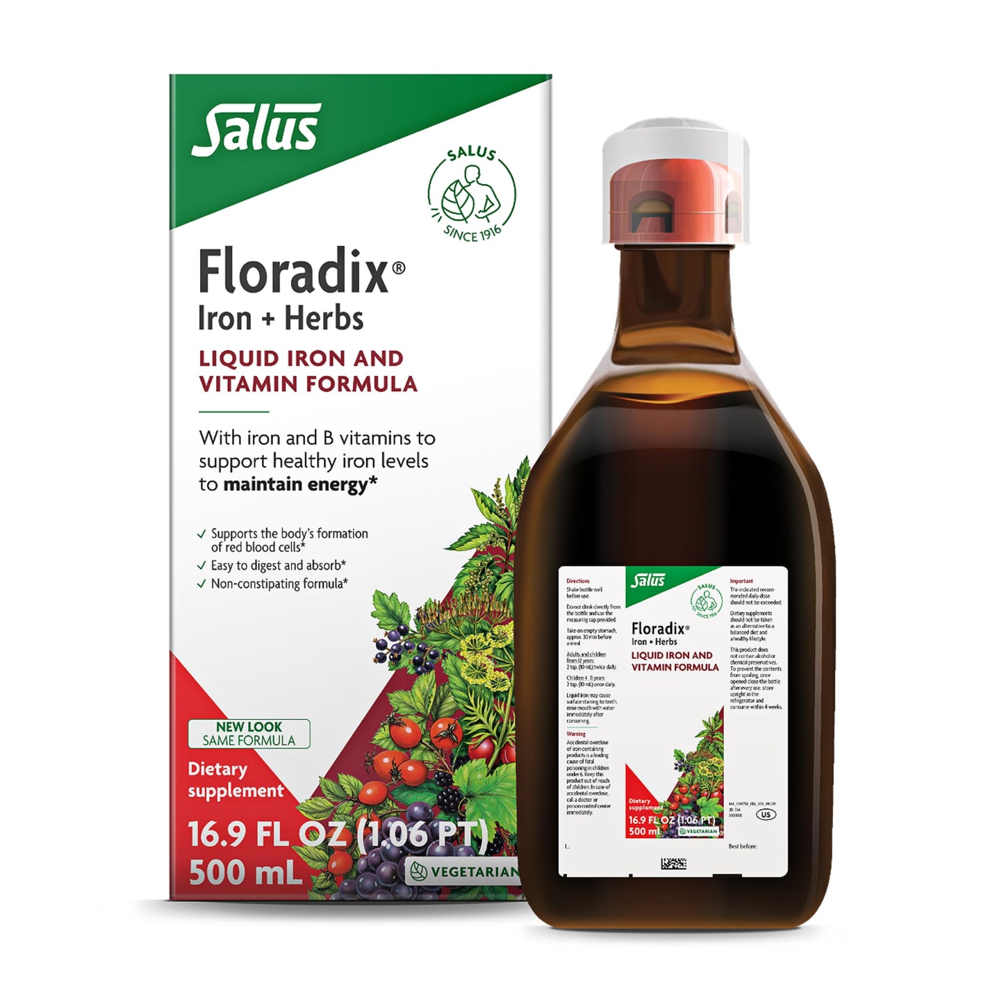 Floradix Iron & Herbs – Liquid Iron Supplement for Energy (16.9 fl oz)