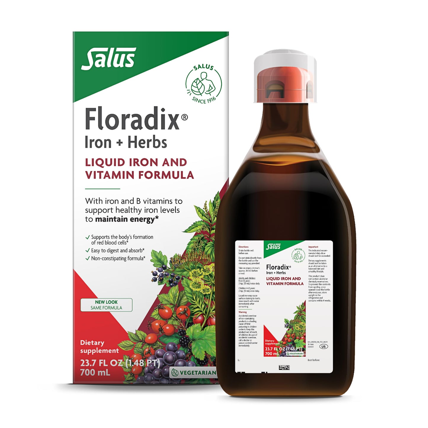 Floradix Iron & Herbs – Liquid Iron Supplement with Vitamin C & B Complex | 23.7 fl oz