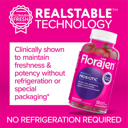 Florajen Women's Probiotic Gummies – Triple-Action Prebiotic + Probiotic + Cranberry (40-Count) for Digestive, Urinary & Immune Support