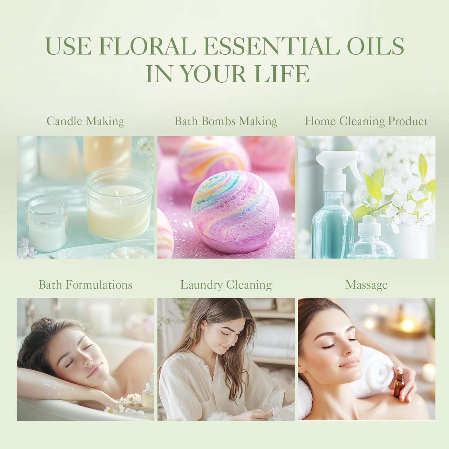 Floral Essential Oils Set – 6 Premium Diffuser Oils (Lilac, Lavender, Chamomile, Jasmine, Rose, Gardenia)