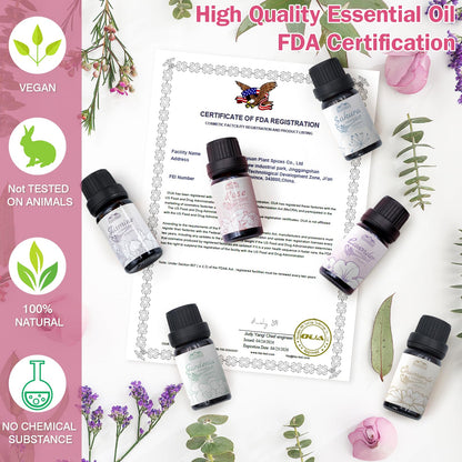 Floral Essential Oils Set – 6 x 10ml Diffuser Oils for Home, Hotel & Car (Lavender, Jasmine, Rose, Chamomile, Sakura, Gardenia)