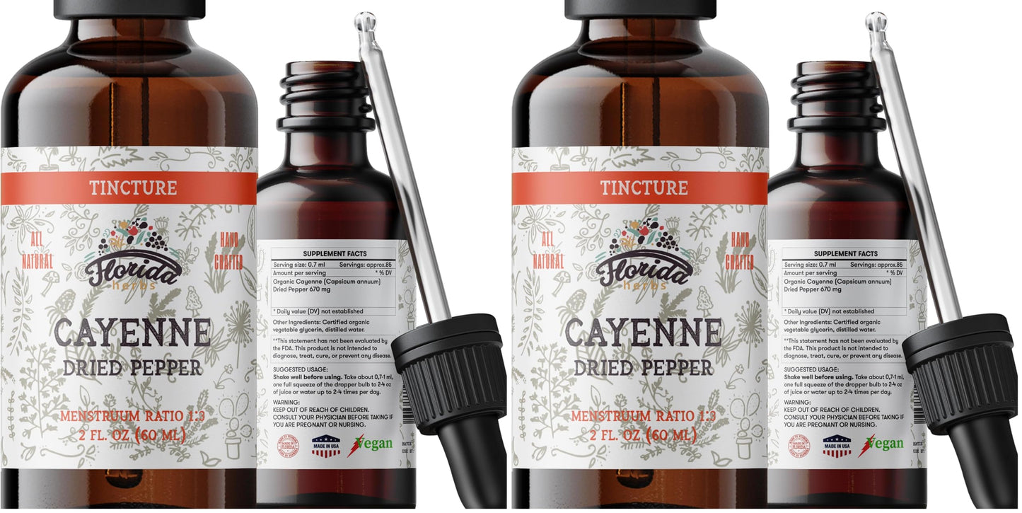 FLORIDA HERBS Cayenne Tincture Extract - Organic Cayenne Pepper (Capsicum annuum) - Vegetable Glycerin - Non-GMO - 2 oz (Pack of 2)