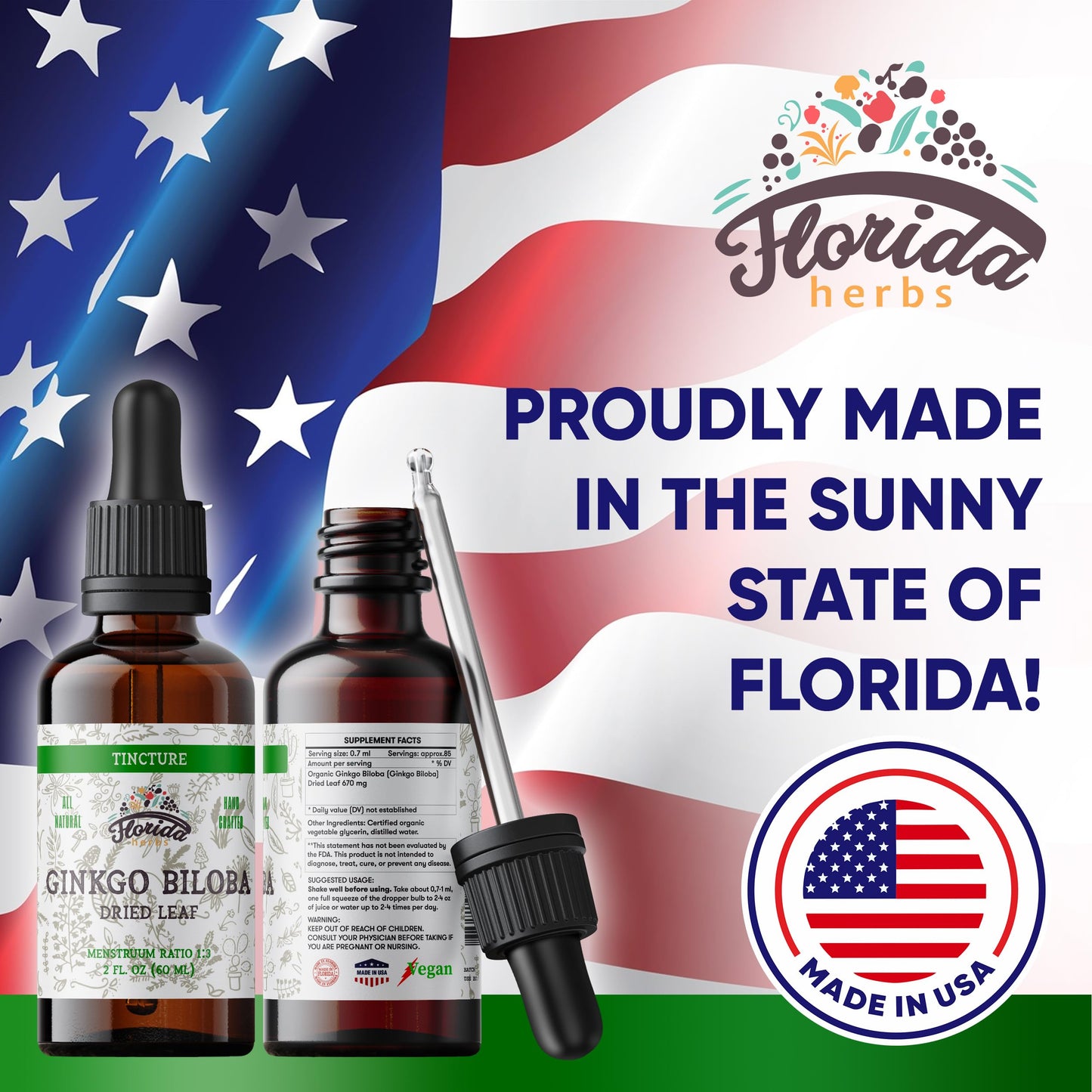 Ginkgo Biloba Tincture - Organic Ginkgo Biloba Extract (2 oz) | Florida Herbs