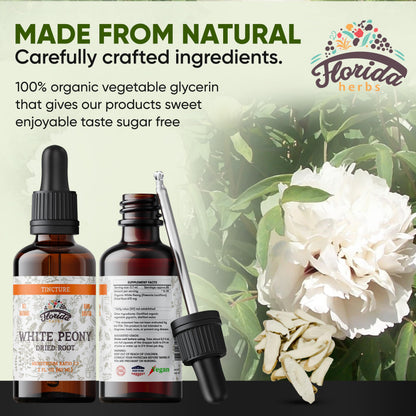 Florida Herbs White Peony Tincture - Organic Paeonia Lactiflora Extract, Non-GMO, 2 oz