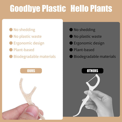 Biodegradable Dental Floss Picks 200 Count – Vegan Plant-Based Handle Eco Friendly Tooth Flossers