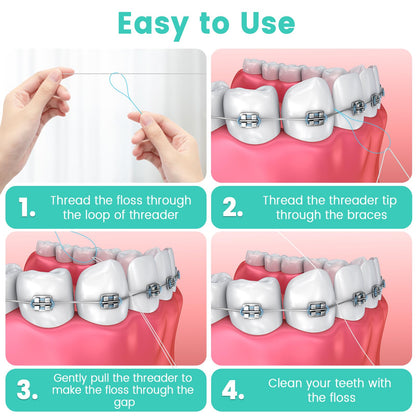 Floss Threaders 400 Count (4 Pack) + Mint Waxed Floss 50m - For Braces, Bridges, Implants & Permanent Retainers