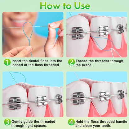 Floss Threaders, Orthodontic Threader, Ultraclean Access Tool for Maintaining Oral Health with Braces, Bridges, and Implants 300 Count (Pack of 3)