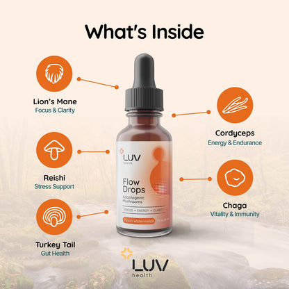 LUV health Flow Drops® – Energy, Focus & Immune Support (Vegan, USA-Made) 4-Pack