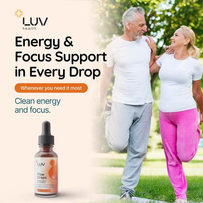 LUV health Flow Drops® – Energy, Focus & Immune Support (Vegan, USA-Made) 4-Pack