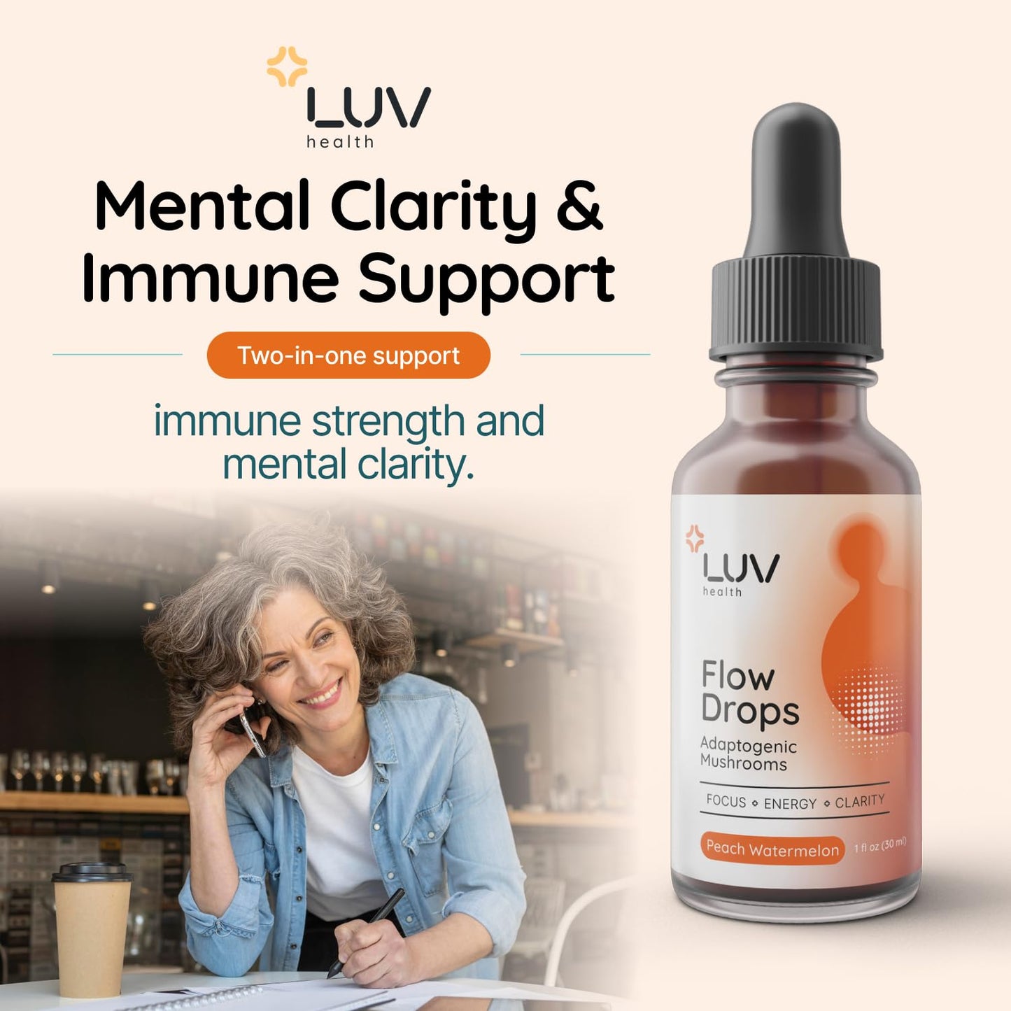 LUV health Flow Drops® – Energy, Focus & Immune Support (Vegan, USA-Made) 4-Pack