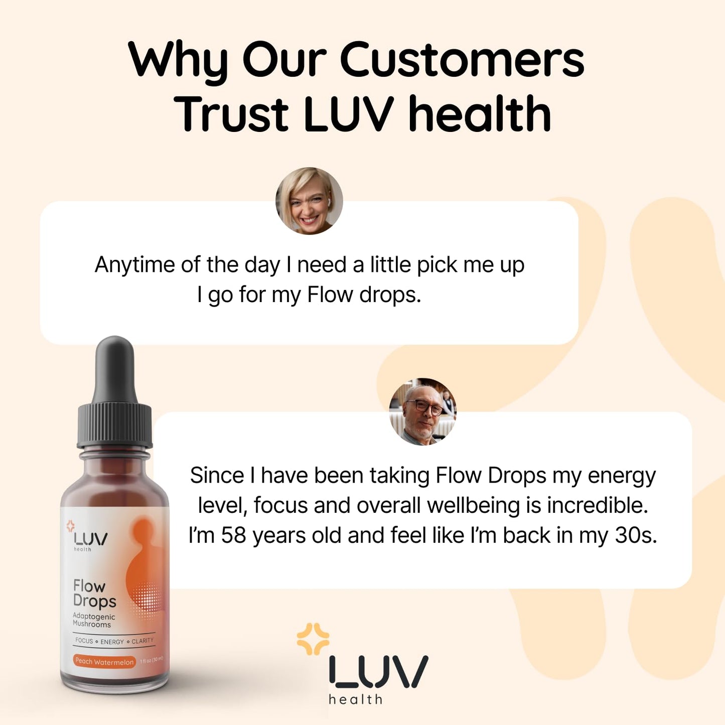 LUV health Flow Drops® – Energy, Focus & Immune Support (Vegan, USA-Made) 4-Pack