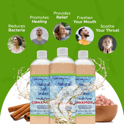 3 Pack Natural Saltwater Mouth Rinse – Himalayan Pink Salt Water Oral Rinse, Organic Cinnamon Flavor, Fluoride & Alcohol Free – 16 fl oz