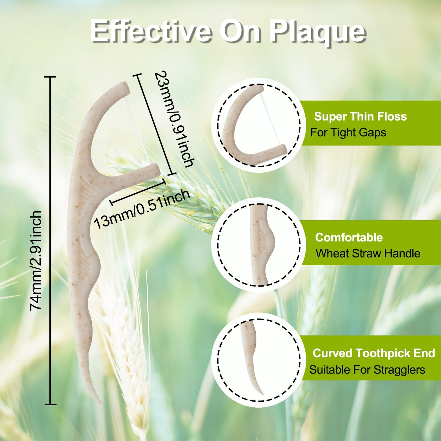 Wheat Straw Biodegradable Dental Floss Picks - 200 Count with 4 Travel Cases | Eco-Friendly Oral Care