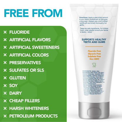 Kids No Fluoride Toothpaste — Non-Toxic Nano Hydroxyapatite with Xylitol (Safe to Swallow, Orange Flavor)